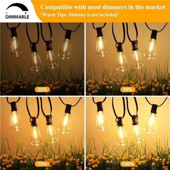 LED Outdoor String Lights 100FT Patio Lights with 52 Shatterproof ST38 Vintage - Picture 4 of 7